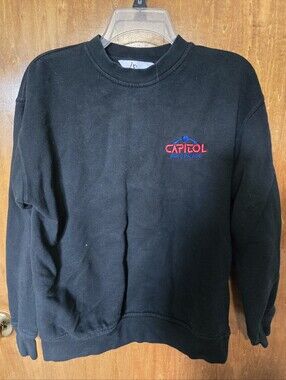 Classic Black Crewneck Sweatshirt with Red & Blue Logo